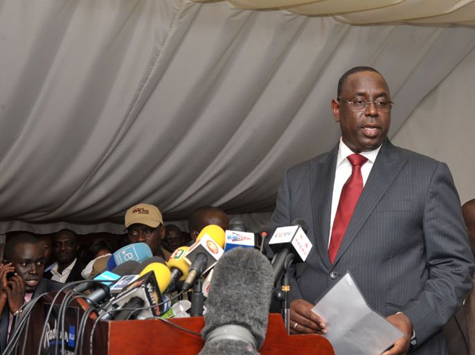 Newly elected Senegalese President Macky Sall at his first victory speech in Dakar on March 25, 2012