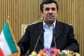 Iranian President Mahmoud Ahmadinejad speaks to the press prior to leaving Iran for Tajikistan at Tehran's Mehrabad airport on March 24, 2012. Ahmadinejad and his Afghan and Pakistani counterparts will meet in Tajikistan to mark Noruz (Persian new year) and to discuss Afghan economy.