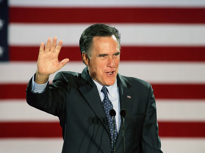 Republican presidential candidate, former Massachusetts Governor Mitt Romney speaks to supporters at an election-night rally April 3, 2012 in Milwaukee, Wisconsin. According to early results, Romney won the D.C,
