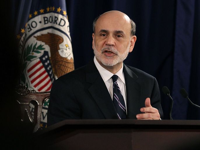 Washington, District of Columbia, UNITED STATES : WASHINGTON, DC - APRIL 25: Federal Reserve Chairman Ben Bernanke speaks during a press briefing at the Federal Reserve building, on April 25, 2012 in Washington, DC. Chairman Bernanke has again said that the Fed's decision making body, the Federal Reserve Open Market Committee, has decided not to raise interest rates at this time. Mark Wilson/Getty Images/AFP== FOR NEWSPAPERS, INTERNET, TELCOS & TELEVISION USE ONLY