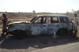 سيارة العميد الشامي بعد احتراقها جراء الحادث الجزيرة نت1