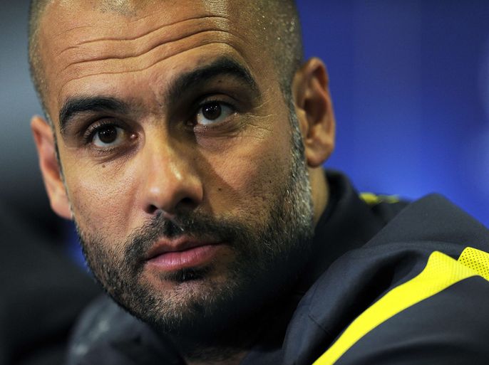 Barcelona's coach Josep Guardiola gives a press conference on April 17, 2012 at London's Stanford Bridge stadium on the eve of their UEFA Champions League semi-final first leg football match against Chelsea. AFP