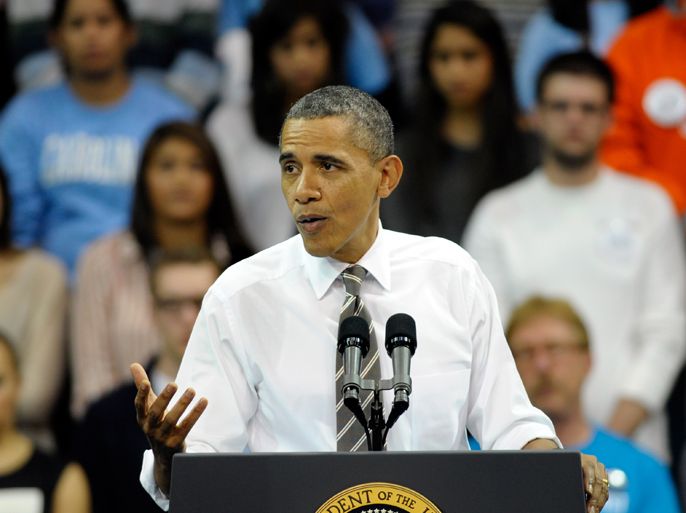CHAPEL HILL, NC - APRIL 24: U.S. President Barack Obama speaks during his appearance at the University of Chapel Hill on April 24, 2012 in Chapel Hill, North Carolina. The President delivered remarks as part of a effort to get Congress to prevent interest rates on student loans from doubling in July.