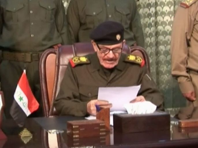 عزت إبراهيم الدوري نائب الرئيس العراقي الراحل صدام حسين في أول ظهور له في تسجيل مصور منذ عام ألفين وثلاثة