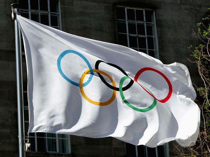 LONDON, ENGLAND - APRIL 06: The Olympic flag with the iconic Olympic rings is pictured during the IOC Executive Board meetings, held at the Westminster Bridge Park Plaza on April 6, 2011 in London, England. (Photo by Dean Mouhtaropoulos/Getty Images)