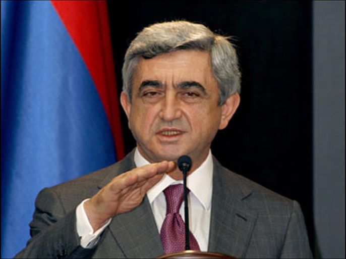 president serzh sarksyan speaks during a joint news conference with georgia's president mikheil saakashvili in tbilisi september 30, 2008