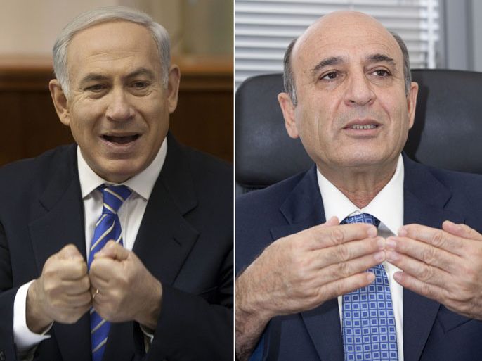 composite of file pictures shows Israel's Prime Minister Benjamin Netanyahu (L) as he addresses the weekly cabinet meeting in Jerusalem on January 8, 2012 and Israeli politician Shaul Mofaz, who was then head of the powerful parliamentary Foreign Affairs and Defence Committee, during an interview with AFP