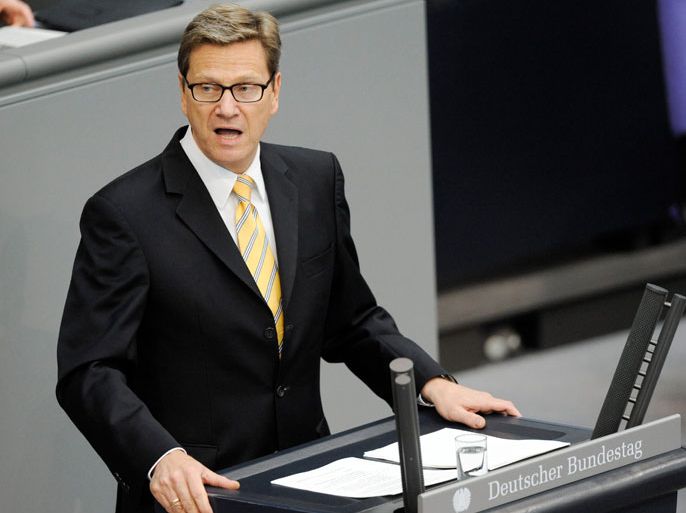 epa03214396 German Foreign Minister Guido Westerwelle addresses the