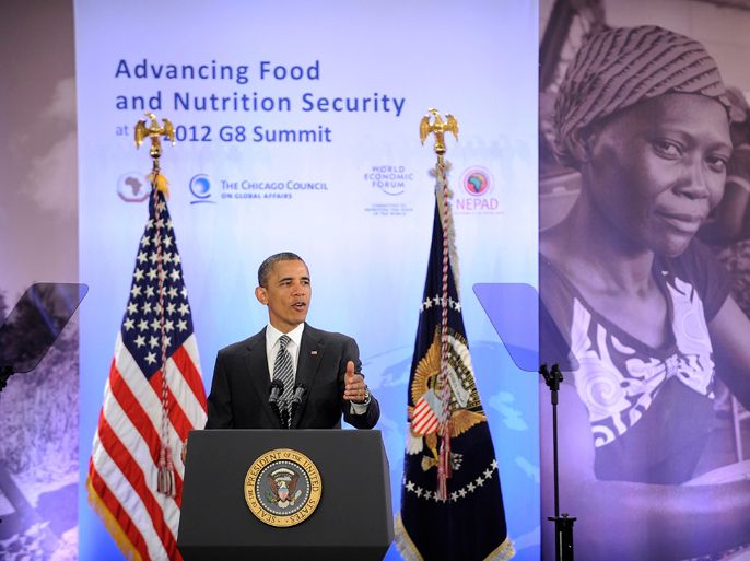 U.S. President Barack Obama addresses the Chicago Council on the Global Affairs' Global Agricultural Development Initiative at the Ronald Reagan Building and International Trade Center in Washington, May 18, 2012. REUTERS