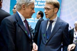 epa03189875 Bank of France Govenror Christian Noyer (L) talks with President of the Deutsche Bundesbank Jens Weidmann (R) prior to a G20 Finance Ministers and Central Bank Governors meeting during the 2012 Spring Meetings at the World Bank Headquarters in Washington, DC USA, 20 April 2012. The 2012 IMF WB Spring Meetings run through Sunday 22 April 2012. EPA/SHAWN THEW