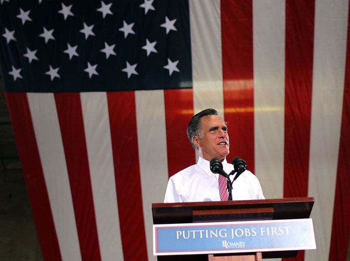 Las Vegas, Nevada, UNITED STATES : LAS VEGAS, NV - MAY 29: Republican presidential candidate, former Massachusetts Gov. Mitt Romney speaks during a campaign rally at Somers Furniture on May 29, 2012 in Las Vegas, Nevada. Mitt Romney is holding campaign event and attending a fundraiser hosted by Donald Trump in Las Vegas. Justin Sullivan/Getty Images/AFP== FOR NEWSPAPERS, INTERNET, TELCOS & TELEVISION USE ONLY ==