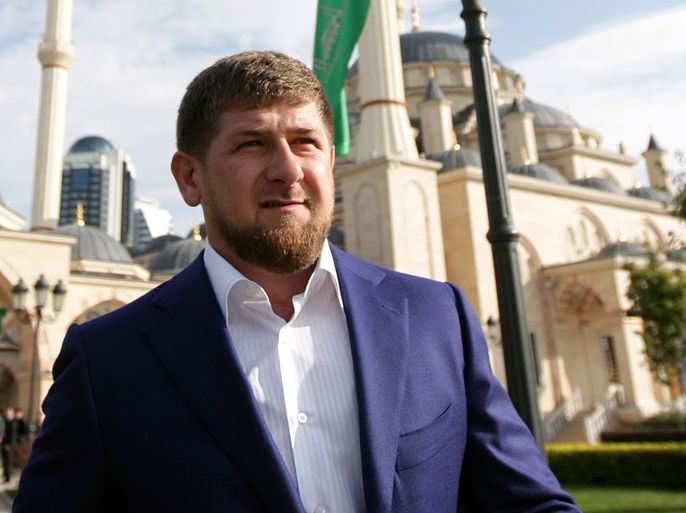 epa02954665 A picture dated 05 October 2011 shows Chechen President Ramzan Kadyrov walking in front of a new moscue in Grozny, Chechen Republic, Russia. The city that was destroyed during two wars between Chechen separatists and Federal Russian forces now is being rebuilt. The Chechen Republic has received a subsidy of about 57 billion rubles (1.33 billion euro) from the federal Russian budget so far in 2011. EPA/MAXIM SHIPENKOV
