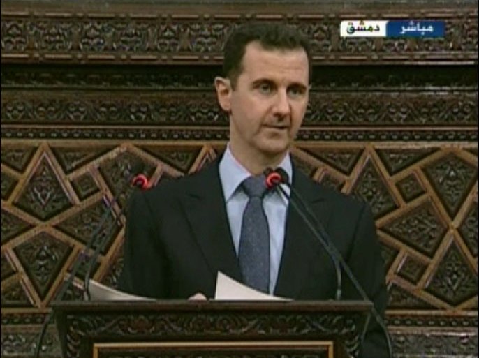 الرئيس السوري بشار الأسد يلقي خطاب في مجلس الشعب في بداية دورته التشريعية الجديدة