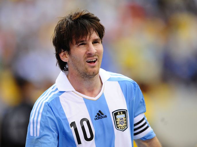 ED372 - East Rutherford, New Jersey, UNITED STATES : Argentinian soccer player Lionel Messi celebrates after scoring his third goal during a friendly match against Brazil at the MetLife Stadium in East Rutherford, New Jersey, on June