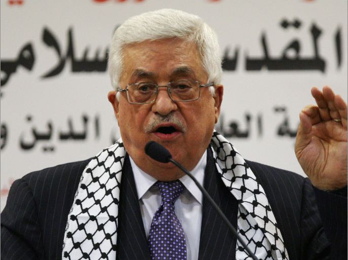 Palestinian president Mahmud Abbas speaks on June 17, 2012 in the West Bank city of Ramallah, where he said that the peace process was in a state of clinical death, blaming Israel for the stalemate. AFP PHOTO/ABBAS MOMANI