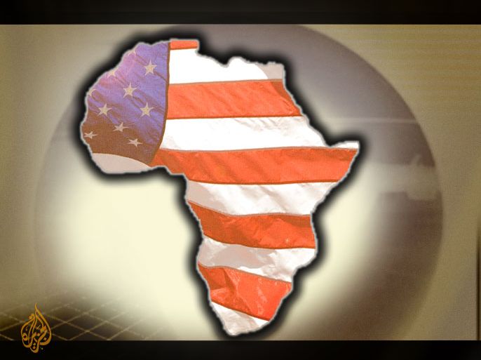 تصميم يتضمن خارطة لأفريقيا مغطاة بالعلم الأميركي