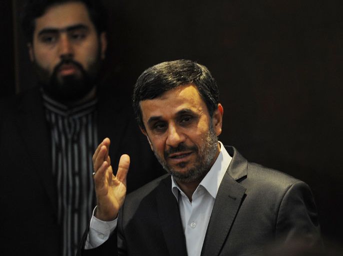 Iran's President Mahmud Ahmadinejad gestures during a press conference held in Rio de Janeiro, on June 21, 2012 in the framework of the UN Rio+20 Conference on Sustainable Development. During the summit, Ahmadinejad spoke with UN chief Ban Ki-moon about the showdown over Iran's