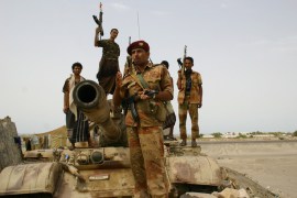 Yemeni army troops patrol the road between the provincial capital Zinjibar and the town of Jaar in the southern restive region of Abyan on June 22, 2012. Landmines planted in Yemen's southern province of Abyan by Al-Qaeda militants before they were driven out from the area have killed at least 35 people in the past 10 days, officials said. AFP