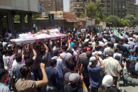 A handout image released by the Syrian opposition's Shaam News Network shows the funeral procession of Khaled Hamdan, who was allegedly killed by security forces, in the Damascus al-Qabun neighbourhood on June 5, 2012. AFP PHOTO/HO --- REST
