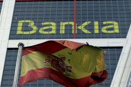 epa03257086 (FILE) A file photo dated on 01 June 2012 of the Bankia head office, based in Kio Towers in Madrid, Spain. The Spanish Economy Minister Luis de Guindos announced 09 June 2012 that Spain will ask eurozone partners to bail out its banking sector. In the last few weeks, Spain's third-largest lender, Bankia, has revealed its serious need of cash. EPA/KIKO HUESCA