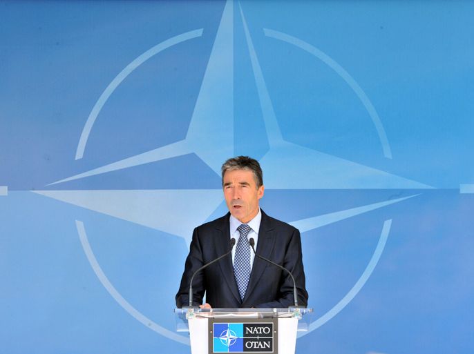 NATO chief Anders Fogh Rasmussen answers to the press on June 26, 2012 at the NATO Headquarters in Brussels, after the North Atlantic Council met for consultations on a request from Turkey following the loss of a Phantom 4 fighter jet shot down on June 22 by Syria. NATO condemned Syria's downing of a Turkish jet as "unnacceptable" and expressed "strong support and solidarity" with Turkey after emergency consultations on June 26, 2012.AFP