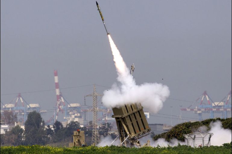 epa03140542 An Israeli Iron Dome firing unit launches a missile outside the southern town of Ashdod, Israel, 11 March 2012, which will intercept an incoming Grad missile fired by Palestinian militants inside the Gaza Strip. Israel has interepted nearly a dozen missiles today} fired rom the Gaza Strip, and the Israeli army announces several air strikes on targets inside the Gaza Strip as military activity continues for the second full day following Israel's targeted killing of Palestinian leader in the Islamic Jihad Resistance movement. EPA/JIM HOLLANDER