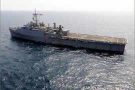 This US Navy photo shows Afloat Forward Staging Base-Interim USS Ponce (AFSB-I) as it transits the Persian Gulf on July 4, 2012. Ponce is deployed to support maritime security operations and mine countermeasure efforts in the US 5th Fleet area of responsibility. The US Navy’s first Afloat Forward Staging Base- Interim USS Ponce (AFSB-I) arrived in Bahrain for duty in the US 5th Fleet area of responsibility (AOR), on July 6, 2012. Ponce’s primary mission is to support mine countermeasures (MCM) operations and other missions, such as the ability to provide repair service to other deployed units, including electrical, diesel engine, piping, and machinery repairs. Additionally, Ponce also has the capability to embark and launch small riverine craft. = RESTRICTED TO EDITORIAL USE - MANDATORY CREDIT " AFP PHOTO / US NAVY/BLAKE MIDNIGHT /" - NO MARKETING NO ADVERTISING CAMPAIGNS - DISTRIBUTED AS A SERVICE TO CLIENTS =