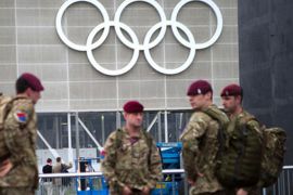 British soldiers at the Olympic Park in Stratford in London, Britain, 18 July 2012. The UK government is calling upon an extra 3,500 military personnel to work as security at the London Olympics, following private security firm G4S acknowledgment that they cannot make up the numbers. The London 2012 Olympic Games will start on 27 July 2012. EPA/MICHAEL KAPPELER