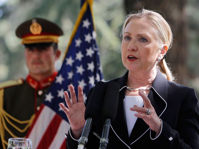 U.S. Secretary of State Hillary Clinton speaks during a joint news conference in Kabul July 7, 2012. The United States has named Afghanistan a major non-NATO ally, Clinton said on Saturday, a move that could reinforce Washington's message