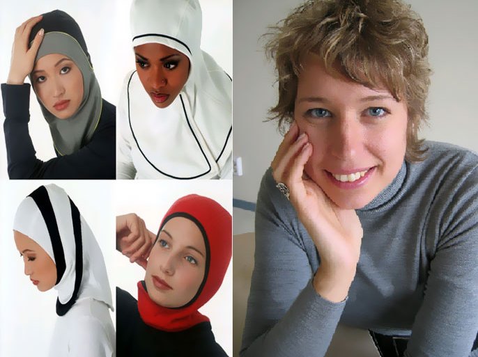 صورة لمصممة الحجاب وبعض تصميماتها جمعتها من موقعها على الانترنت ووضعتها في صورة واحدة