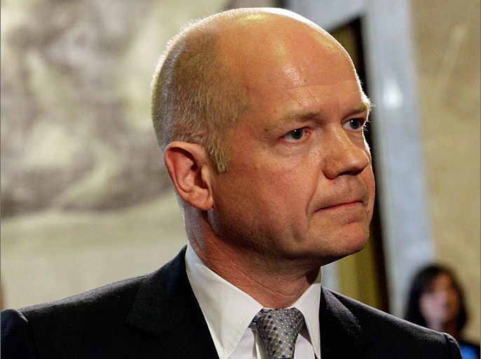 British Foreign Minister William Hague looks on at the start of the meeting of the Action Group on Syria at the United Nations European headquarters in Geneva June 30, 2012. REUTERS/Denis Balibouse (SWITZERLAND - Tags: POLITICS CIVIL UNREST HEADSHOT)