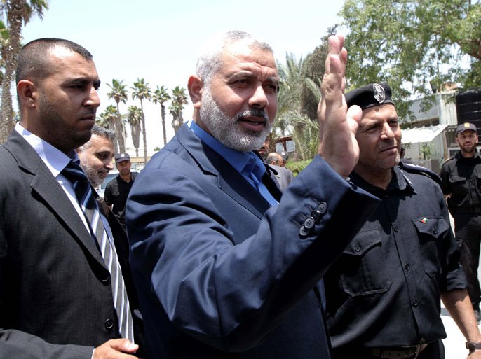 Palestinian Hamas premier in the Gaza Strip Ismail Haniya is pictured upon his arrival to the Rafah border crossing in the southern Gaza Strip on July 25, 2012 on his way to Egypt. AFP PHOTO/ SAID KHATIB
