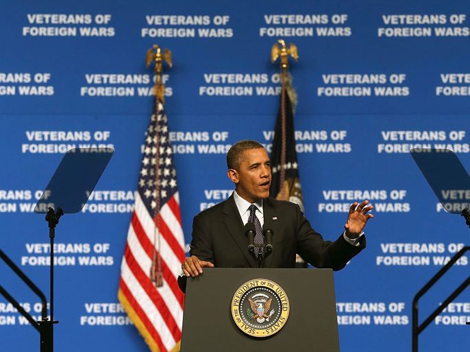 U.S. President Barack Obama speaks during the 113th National Convention of the Veterans of Foreign Wars of the U.S. at the Reno-Sparks Convention Center on July 23, 2012 in Reno, Nevada. President Obama addressed the 113th National Convention of the Veterans of Foreign Wars one day after visiting families of shooting victims in Aurora, Colorado. Justin Sullivan/Getty Images/AFP=