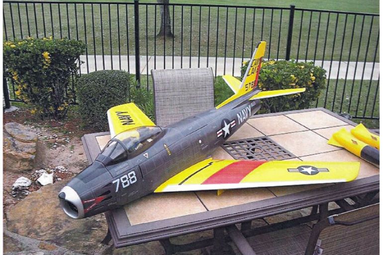 A scale model of a U.S. Navy F-86 Sabre fighter plane is seen in a handout photo released by the U.S. Justice Department