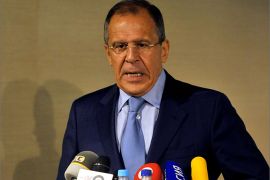 Russia's Foreign Minister Sergei Lavrov speaks to journalists in Saint Petersburg, late on June 29, 2012, after the talks with US Secretary of State Hillary Clinton. Lavrov said today Russia was looking with optimism at tomorrow's Syria crisis talks in Geneva after being told by Hillary Clinton that the Syrians themselves should decide the makeup of their new government. AFP PHOTO / OLGA MALTSEVA