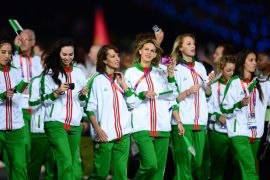 Members of Algeria's delegation parade during the opening ceremony of the London 2012 Olympic Games in the Olympic Stadium in London on July 27, 2012. AFP PHOTO / OLIVIER MORIN