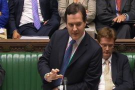 epa03296645 UK and Republic of Ireland Out. Chancellor George Osborne speaks to the House of Commons, London, Britain, 05 July 2012. Chancellor George Osborne and his opposite number Ed Balls were involved in angry exchanges as MPs debated proposals for an inquiry into the banking scandal. EPA/PA Wire UK and Republic of Ireland Out EDITORIAL USE ONLY