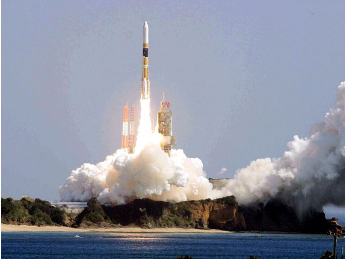 Japan's H-2A rocket carrying the nation's first spy satellites lifts off from the Tanegashima Space Center, on the southern island of Tanegashima some 1,000 kms southeast of Tokyo, 28 March 2003. The two intelligence satellites were put into orbit at an altitude of 500km after the rocket blasted