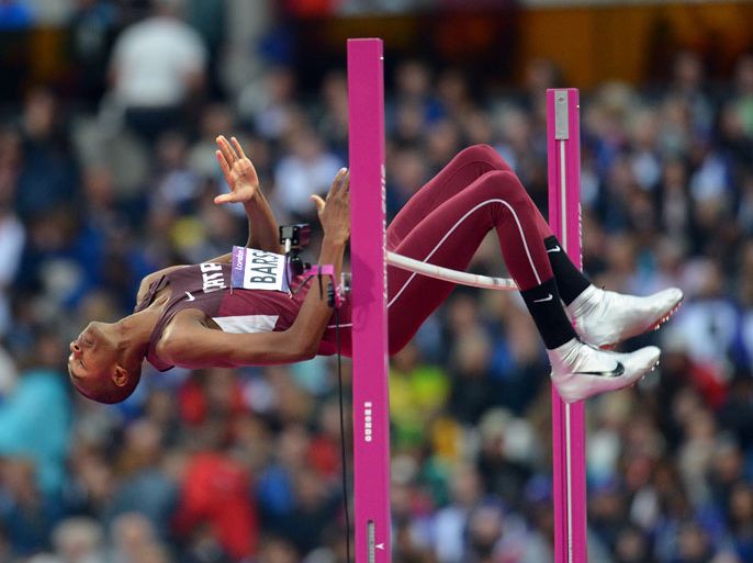epa03348605 Mutaz Essa Barshim of Qatar competes in the men's High Jump Final in the London 2012 Olympic Games Athletics, Track and Field events at the Olympic Stadium, London, Britain, 07 August 2012. EPA/BERND THISSEN