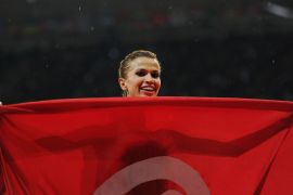 Habiba Ghribi of Tunisia celebrates winning silver after the Women's 3000m Steeplechase final on Day 10 of the London 2012 Olympic Games at the Olympic Stadium on August 6, 2012