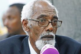 SOMALIA : Veteran Somali politician Mohamed Osman Jawari looks on on August 26, 2012 in Mogadishu during his candidacy, before being elected as the speaker of Somalia's new parliament on August 28, 2012. Jawari, a minister under ousted dictator Mohamed Siad Barre, is a reported legal expert who helped draft a new constitution for the war-torn nation, working alongside the UN. AFP PHOTO/Mohamed Abdiwahab