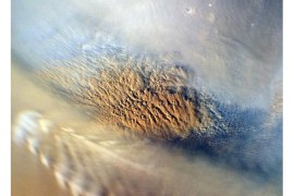 : This NASA close-up image of a dust storm on Mars released August 2, 2012 was acquired by the Mars Color Imager instrument on NASA's Mars Reconnaissance