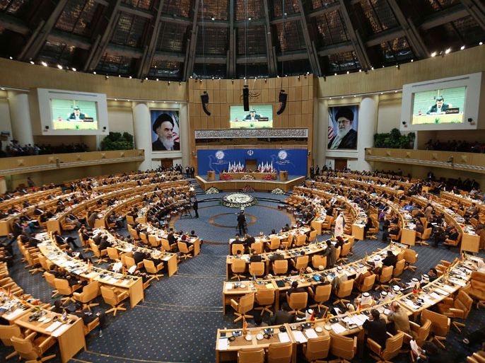 Iranian President Mahmoud Ahmadinejad addresses the closing session of the Non-Aligned Movement (NAM) summit in Tehran on August 31, 2012. Iran was under diplomatic pressure after a UN watchdog report said it had expanded its nuclear programme and was hampering inspections, and the leaders of the UN and Egypt criticised its key ally Syria. AFP PHOTO/BEHROUZ MEHRI