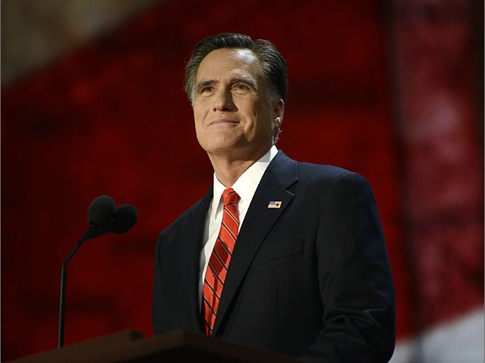 Mitt Romney pauses while speaking during the final day of the 2012 Republican National Convention at the Tampa Bay Times Forum August 29, 2012 in Tampa, Florida. Romney accepted the Republican nomination to run as the party's 2012 US Presidential candidate against US President Barack Obama. AFP PHOTO/Brendan SMIALOWSKI