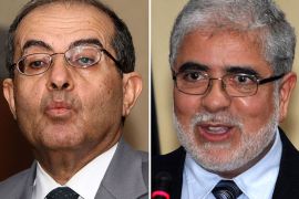 A combo of file pictures shows (L-R) during a meeting in Tripoli on September 10, 2012, Libya's wartime premier Mahmud Jibril during a press conference in Tripoli on September 8, 2011 and Libyan deputy premier Mustafa Abu Shagur during a news conference in Tripoli on March 7, 2012. The three are considered the main candidates out of eight vying to become Libya's new prime minister during an election among members of the General National Congress on September 12, 2012. AFP PHOTO/-