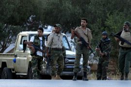 file photograph dated 07 July 2012, shows Libyan army soldiers outside the High National Elections Commission headquarters at the end of the voting day in the National Congress elections at a polling station, in Benghazi, Libya.