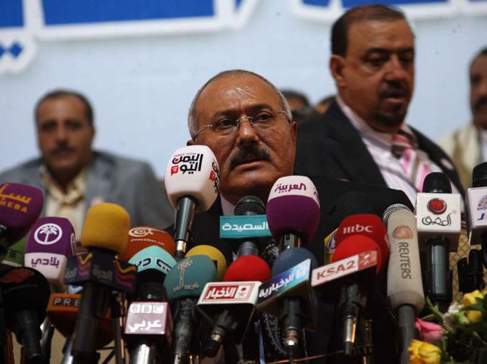 علي عبدالله صالح خلال ترؤسه احتفال حزبه المؤتمر الشعبي بداية سبتمبر الجاري