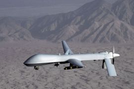An undated handout picture by the US Air Force shows a MQ-1 Predator unmanned aircraft in flight at an undiclosed location
