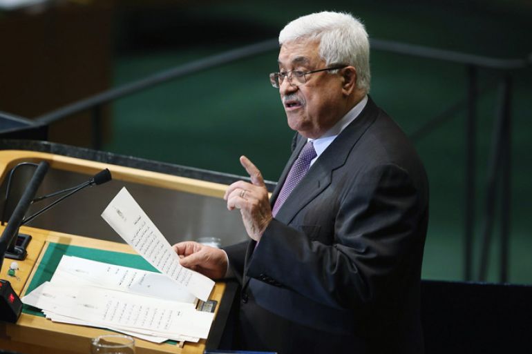 27: Mahmoud Abbas, Chairman of the Executive Committee of the Palestinian Liberation Organization and President of the Palestinian Authority addresses the UN General Assembly on September 27, 2012 in New York City. The 67th annual event gathers more than 100 heads of state and government for high level meetings on nuclear safety, regional conflicts, health and nutrition and environment issues. John Moore/Getty Images/AFP
