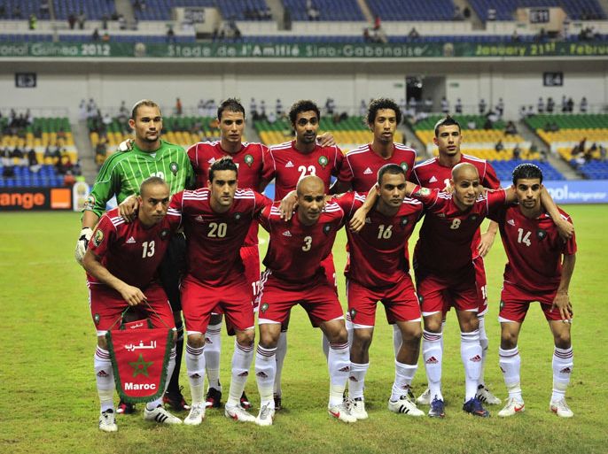 The Moroccan team pose for a photograph ahead of their African Cup of Nations (CAN 2012) group C football match against Niger at the stade de l'amitie in Libreville on January 31, 2012.